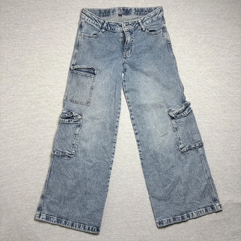 Art Class Girls Cargo Jeans 14 Blue Light Wash Wide Leg Y2K Utility Streetwear